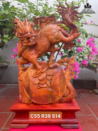 Tượng Kỳ Lân Gỗ Hương Cao Cả Kỷ 65 Ngang 38 Sâu 14 (cm)