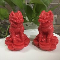 Tượng kỳ lân phong thủy  1 cặp 2 ông màu đỏ cao 11 cm mang tài lộc