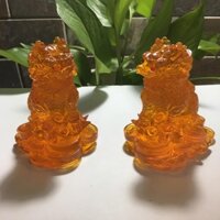 Tượng kỳ lân phong thủy  1 cặp 2 ông màu Hổ phách  cao 11 cm mang tài lộc