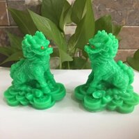 Tượng kỳ lân phong thủy  1 cặp 2 ông màu Xanh lá cao 11 cm mang tài lộc