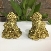 Tượng kỳ lân phong thủy màu vàng sơn đồng 1 cặp 2 ông  cao 11 cm trừ tà, trấn sát, cải vận mang tài lộc