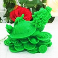 Tượng long quy mang tài lộc dài 12 cm bột đá xanh