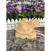 Tượng Long Quy  Rùa đầu Rồng  cõng gậy như ý phong thủy đá ngọc hoàng long - Dài 15 cm