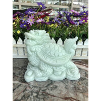 Tượng Long Quy  Rùa đầu Rồng  cõng gậy như ý phong thủy đá cẩm thạch trắng xanh - Dài 15 cm
