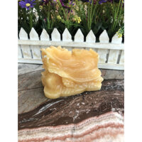 Tượng Long Quy  Rùa đầu Rồng  cõng gậy như ý phong thủy đá ngọc hoàng long - Dài 10cm