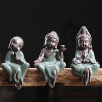 Tượng men sứ Tam thánh tây phương lớn, tượng gốm tử sa cao cấp trang trí khay trà, phong thủy