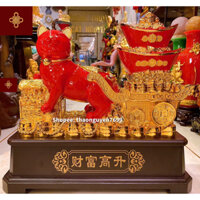 Tượng mèo phong thuỷ kéo thỏi vàng kim nguyên bảo màu đỏ cao cấp có ngăn đựng thực phẩm/ trang sức,...(50x50x24)