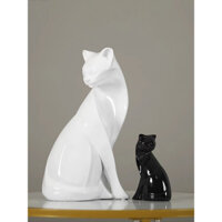 Tượng mèo trang trí để bàn Cặp Mèo Đại Cát decor phòng khách, kệ tủ sang trọng