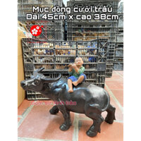 Tượng mục đồng cưỡi trâu thổi sáo, tượng tiểu cảnh chăn trâu  HÀNG TO ĐẸP dài 45cm x cao 38cm