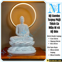 Tượng Ngài Bổn Sư Thích Ca Mâu Ni ngồi thiền chất liệu composite,Tượng Phật kết hợp kệ đèn hào quang