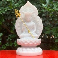 Tượng Ngài Địa Tạng Bồ Tát đội mão tỳ lô, cầm trượng đẹp, cao 18cm - Thờ cúng, Decor không gian Phật giáo, quà tặng