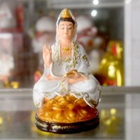 Tượng Ngài Quan Thế Âm bồ tát vẽ màu trắng cao 12cm