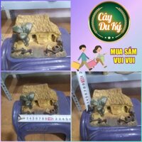 Tượng ngôi nhà mái lá mini gốm sứ Bát Tràng-13x10x7 cm làm mô hình trang trí tiểu cảnh, trang trí bể cá