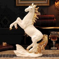Tượng ngựa gốm trắng vẽ vàng-mã đáo thành công-ngựa phi nước đại-vật phong thủy,trang trí,decor,Quà tặng