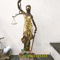 Tượng nữ thần công lý bằng đồng cao 70cm, tượng nữ thần công lý, mầu nâu dát điểm vàng