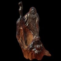 Tượng Ông Thọ Tiên Gỗ Lũa Trắc Đen Gia Lai 35x23x17cm