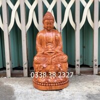 Tượng phật a di đà ngồi đài sen cao từ 30cm đến 50cm chất liệu gỗ hương nguyên khối