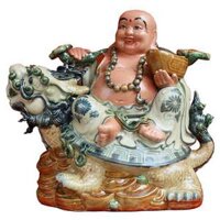 Tượng Phật A Di Lặc Bằng Sứ Cưỡi Long Quy Cao 43cm