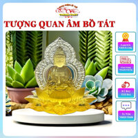 Tượng Phật Bà Quan Âm Bồ Tát Hai Mặt Ngự Đài Sen Pha Lê Cao Cấp - Trang Trí Taplo Ô Tô, Xe Hơi
