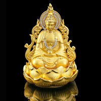 Tượng Phật Bà Quan Âm Bồ Tát hai mặt vàng cao cấp trang trí Taplo Ô Tô Xe Hơi