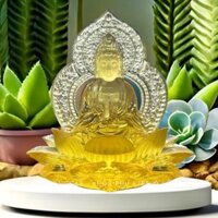 Tượng Phật Bà Quan Âm Bồ Tát Hai Mặt Ngự Đài Sen Pha Lê Cao Cấp - Trang Trí Taplo Ô Tô, Xe Hơi