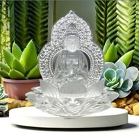 Tượng Phật Bà Quan Âm Bồ Tát Hai Mặt Ngự Đài Sen Pha Lê Cao Cấp - Trang Trí Taplo Ô Tô, Xe Hơi