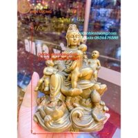 Tượng Phật Bà Quan Âm Cùng 05 Đứa Trẻ Ngũ Phúc Bằng Đồng Vàng Nguyên Chất Cao 18cm, Nặng 1,3kg
