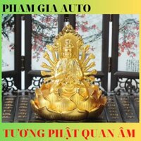 Tượng Phật Bà Quan Thế Âm Bồ Tát hai mặt tọa đài sen vàng đính đá cao cấp trang trí Taplo Ô Tô Xe Hơi