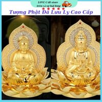 Tượng Phật Bà Quan Thế Âm Bồ Tát Nghìn Tay hai mặt tọa đài sen vàng đính đá trang trí taplo ô tô xe hơi