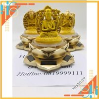 Tượng phật BẢN MỆNH gỗ Hoàng Dương độ theo tuổi kèm đài sen xoay năng lượng mặt trời phong thủy