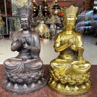 Tượng phật đại nhật như lại bằng đồng 2 màu vàng và nâu giả cổ cao 30cm, rộng 27cm, nặng 4.8kg