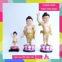 Tượng Phật Đản Sanh tọa đài sen vẽ màu đẹp - Nhiều cỡ