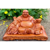 Tượng Phật Di Lặc bằng gỗ hương đế cuốn vạn sự như ý ngang 40cm cao cấp