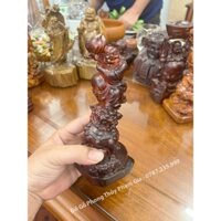 Tượng Phật Di Lặc Cầm Đào Cưỡi Kỳ Lân Cao 20x8x7  Gỗ Trắc Đỏ Đen