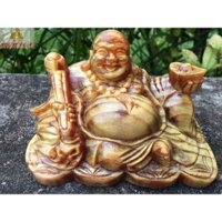 Tượng Phật Di Lặc Cầm Gậy Như Ý bằng gỗ huyết long (huyết rồng) để bàn làm việc ô tô