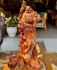 Tượng Phật Di Lặc Cưỡi Cá chép hóa rồng – Gỗ cẩm – TM.DL 87