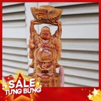 Tượng phật di lặc dâng vàng gỗ huyết long cao 20