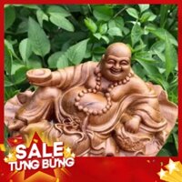 Tượng Phật Di Lặc để xe ô tô ngồi lá sen gỗ bách thơm