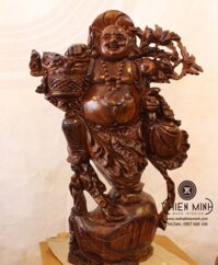 Tượng Phật Di Lặc Gánh Đào Gỗ Cẩm TMDL 61