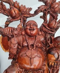 Tượng Phật Di Lặc Gánh Đào Gỗ Cẩm TMDL 01