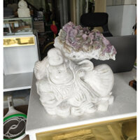 Tượng Phật Di Lặc Kéo Túi Tài Lộc , Đá nguyên khối tự nhiên cẩm thạch 18kg, cao 30cmx n30cm