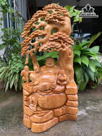 Tượng Phật Di Lặc Ngồi Gốc Tùng Gỗ Ngọc Am Cao 80 Ngang 40 Sâu 20 (cm)