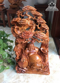 Tượng Phật Di Lặc Ngồi Gốc Tùng Gỗ Hương Cao 55 Ngang 31 Sâu 17 (cm)