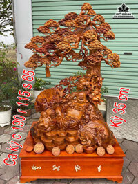 Tượng Phật Di Lặc Ngồi Gốc Tùng Gỗ Hương Cao 190 Rộng 115 Dày 65 (cm) Cả Kỷ