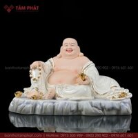 Tượng Phật Di Lặc Ngự Đá Màu Trắng Mẫu DL-7947