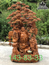 Tượng Phật Di Lặc Ngũ Phúc Đứng Gốc Tùng Gỗ Hương Cao 143 Ngang 83 Sâu 33 (cm)