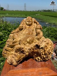 Tượng Phật Di Lặc Nhất Phúc Gỗ Nu Ngọc Nghiến Cao 35 Ngang 44 Sâu 29 (cm) - 16kg