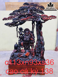 Tượng Phật Di Lặc Nhị Phúc Đứng Gốc Tùng Gỗ Trắc Cao 113 Ngang 93 Sâu 36 (cm)