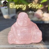 Tượng Phật Di Lặc thạch anh hồng để trên xe ô tô nặng 30g, cao 3.4cm x ngang 4cm x dày 2.2cm -TP20