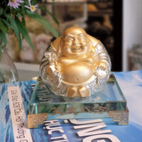 Tượng Phật Di Lặc Trên Đế Thủy Tinh Bột Đá Mạ Vàng, Tượng Phật Di Lạc Phong Thủy  Bình An E319